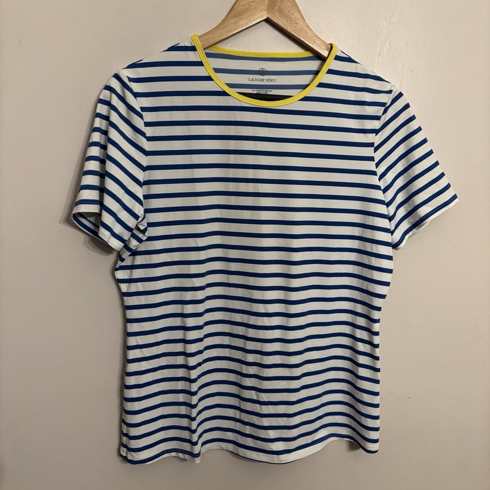 Lands' End Women's‎ Blue White Stripe Swim Shirt Size Medium (10-12)
